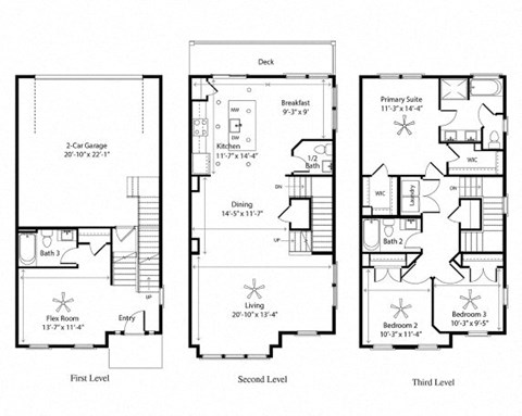 three different floor plans of a house